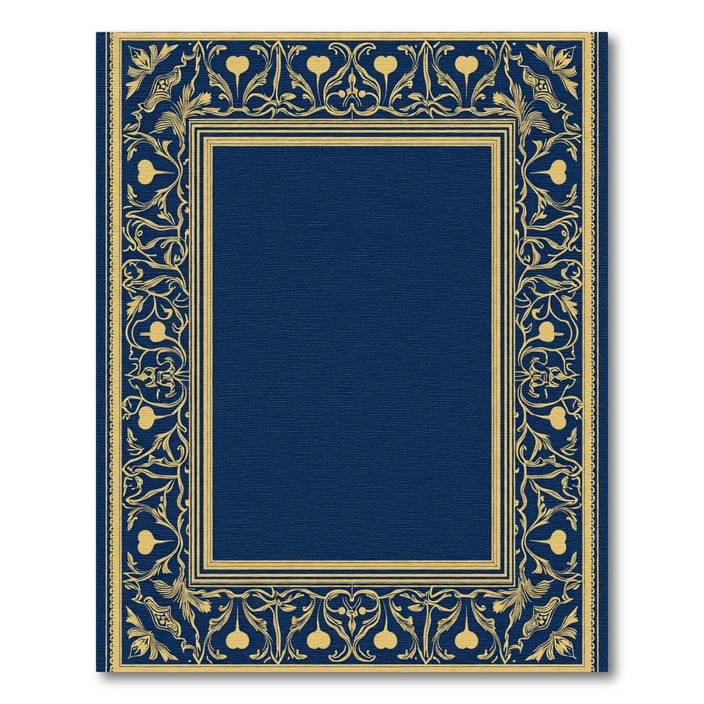 Golden Floral Scroll Navy Blue Frame Rug