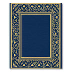 Golden Floral Scroll Navy Blue Frame Rug