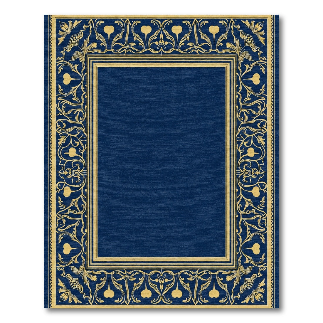 Golden Floral Scroll Navy Blue Frame Rug
