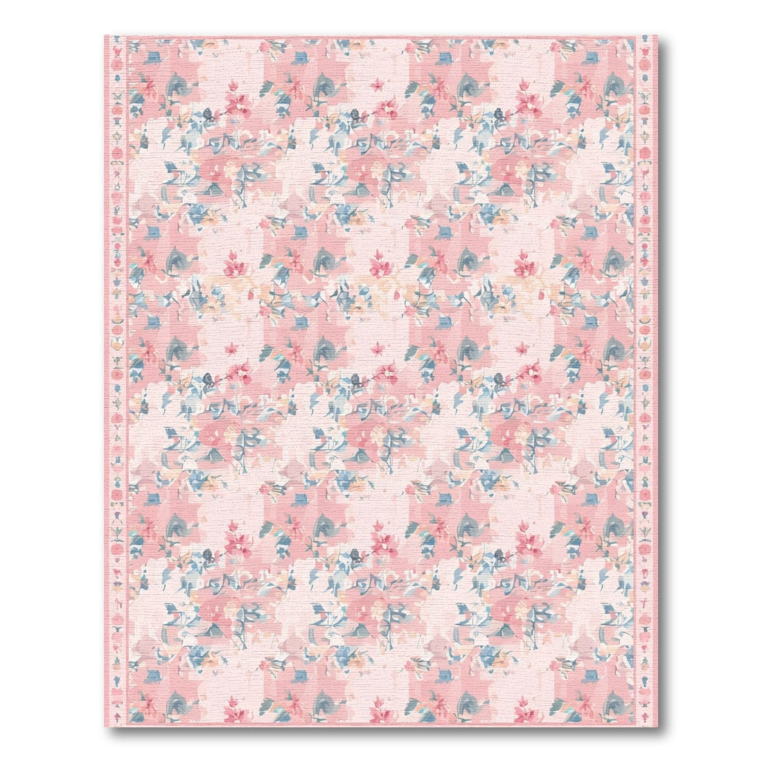 Soft Pink Watercolor Garden Floral Rug