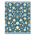 Deep Blue White Gold Floral Vine Rug