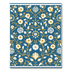 Deep Blue White Gold Floral Vine Rug