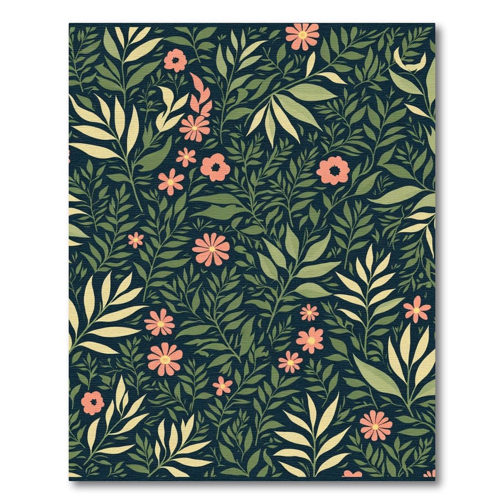 Deep Navy Coral Floral Botanical Rug