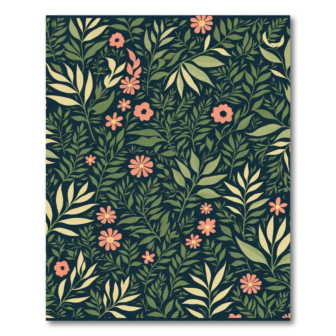 Deep Navy Coral Floral Botanical Rug