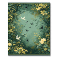 Emerald Forest White Birds Floral Scene Rug