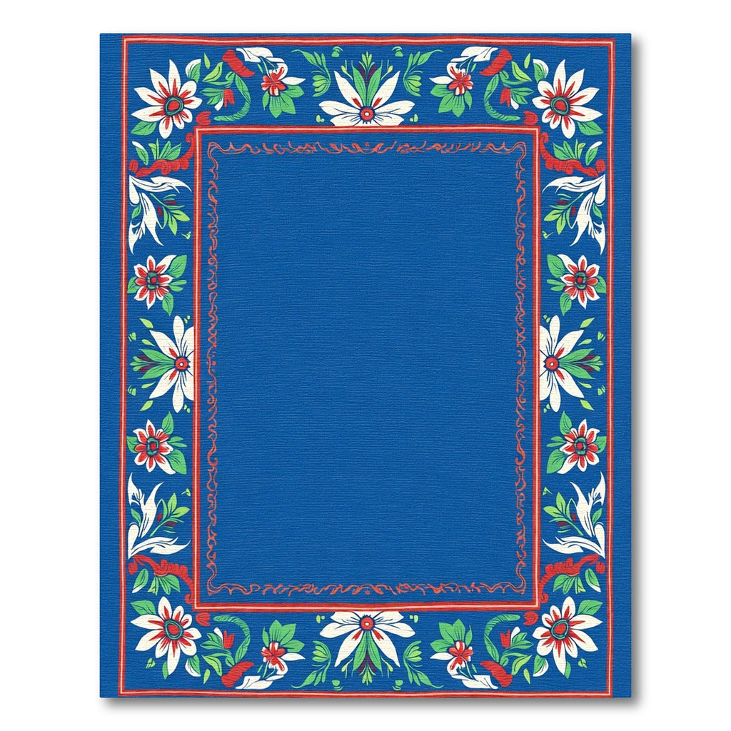 Classic Blue Floral Botanical Border Rug