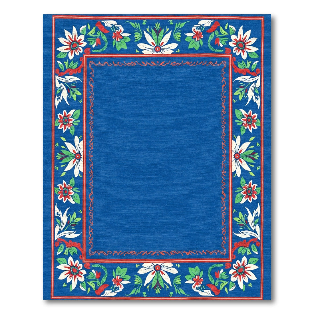 Classic Blue Floral Botanical Border Rug