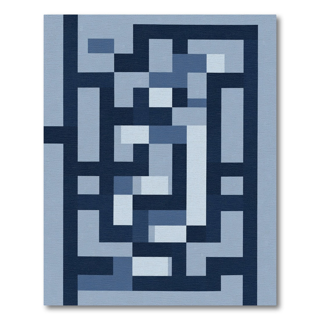 Modern Blue Geometric Maze Rug