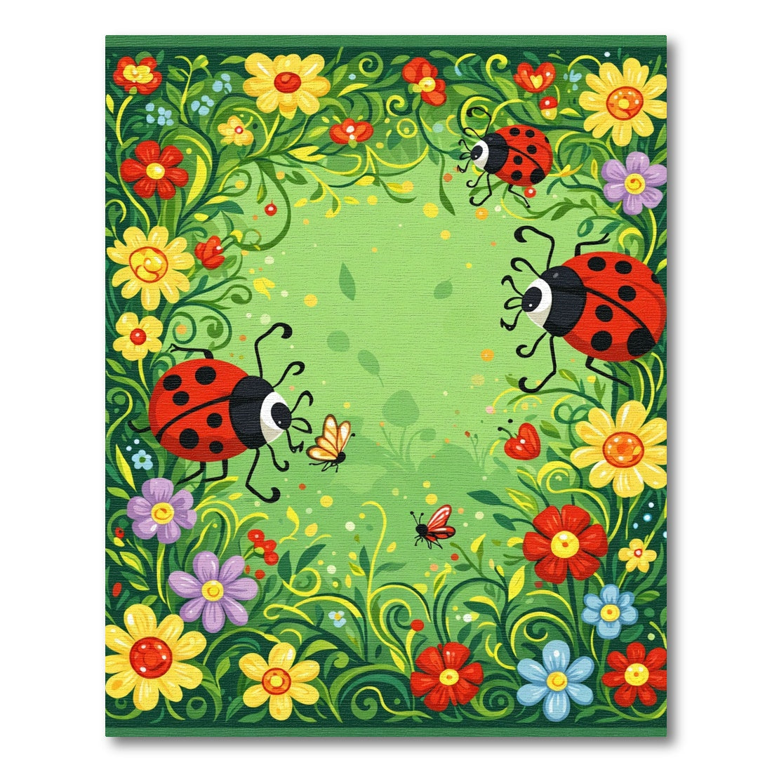 Whimsical Ladybug Flower Garden Rug
