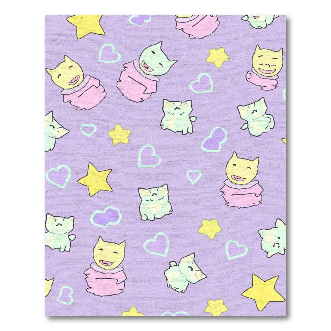 Kawaii Cats Hearts Stars Lavender Pattern Rug