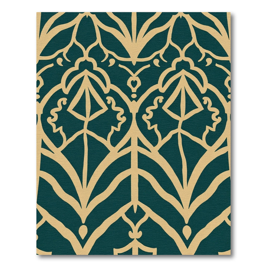 Teal Gold Art Deco Scroll Rug
