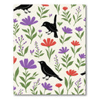 Black Birds Purple Floral Meadow Rug