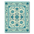 Turquoise Cream Floral Scrollwork Medallion Rug