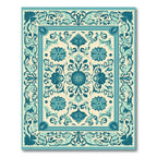 Turquoise Cream Floral Scrollwork Medallion Rug