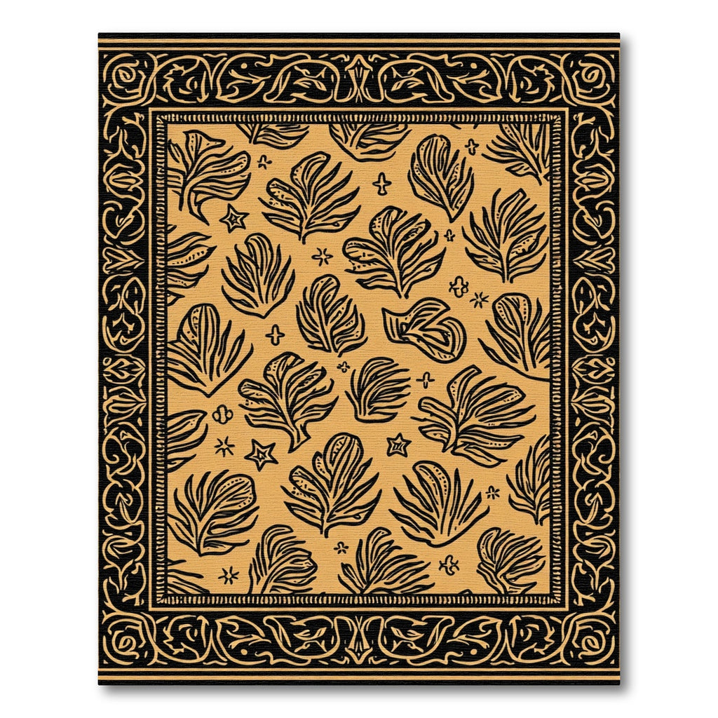 Golden Ochre Leaf Border Rug