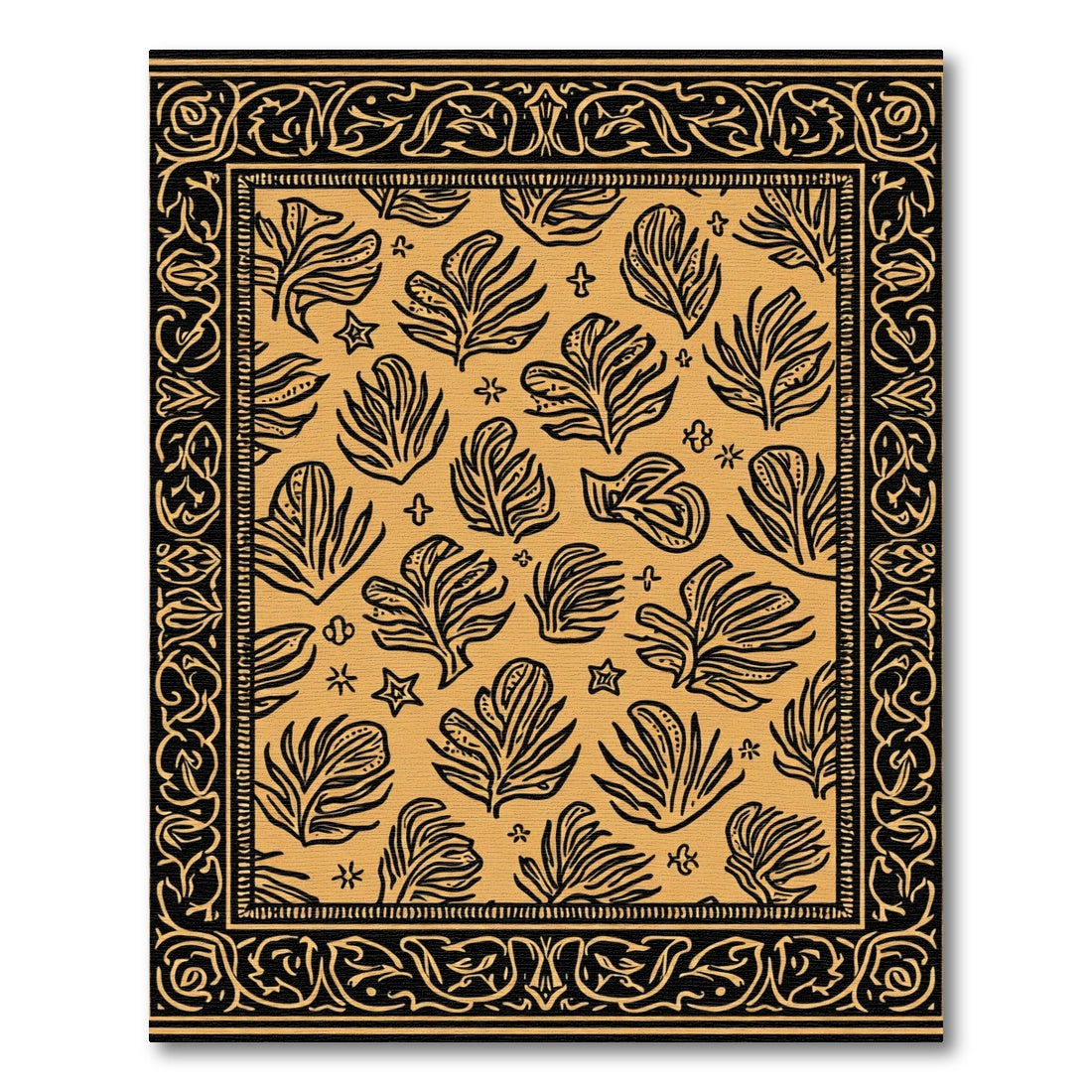 Golden Ochre Leaf Border Rug