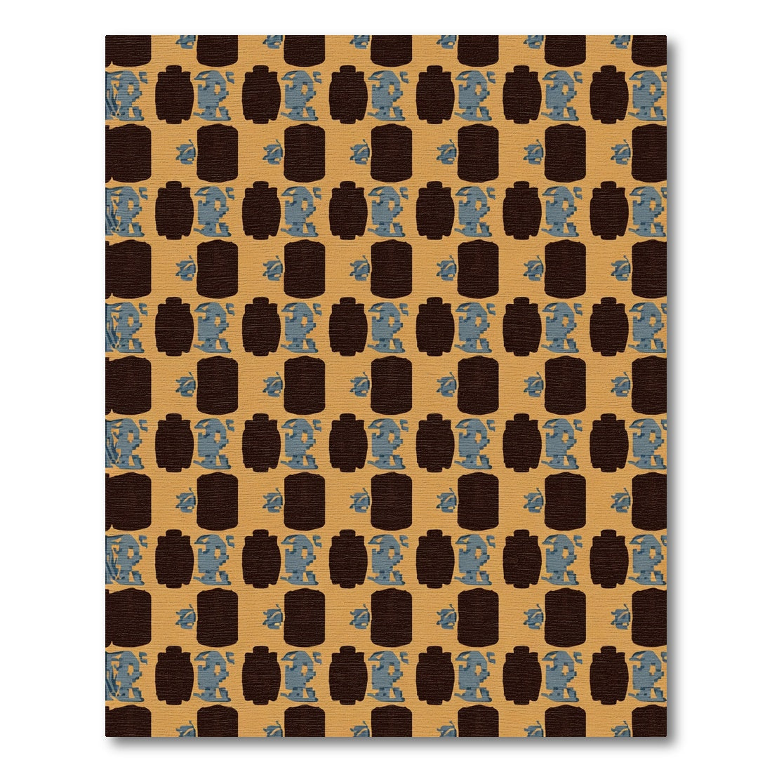 Brown Blue Pixelated Robot Grid Rug