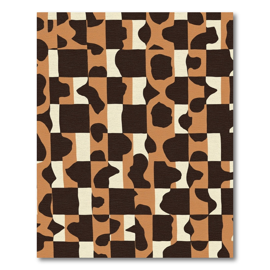 Brown Cream Abstract Organic Squares Rug