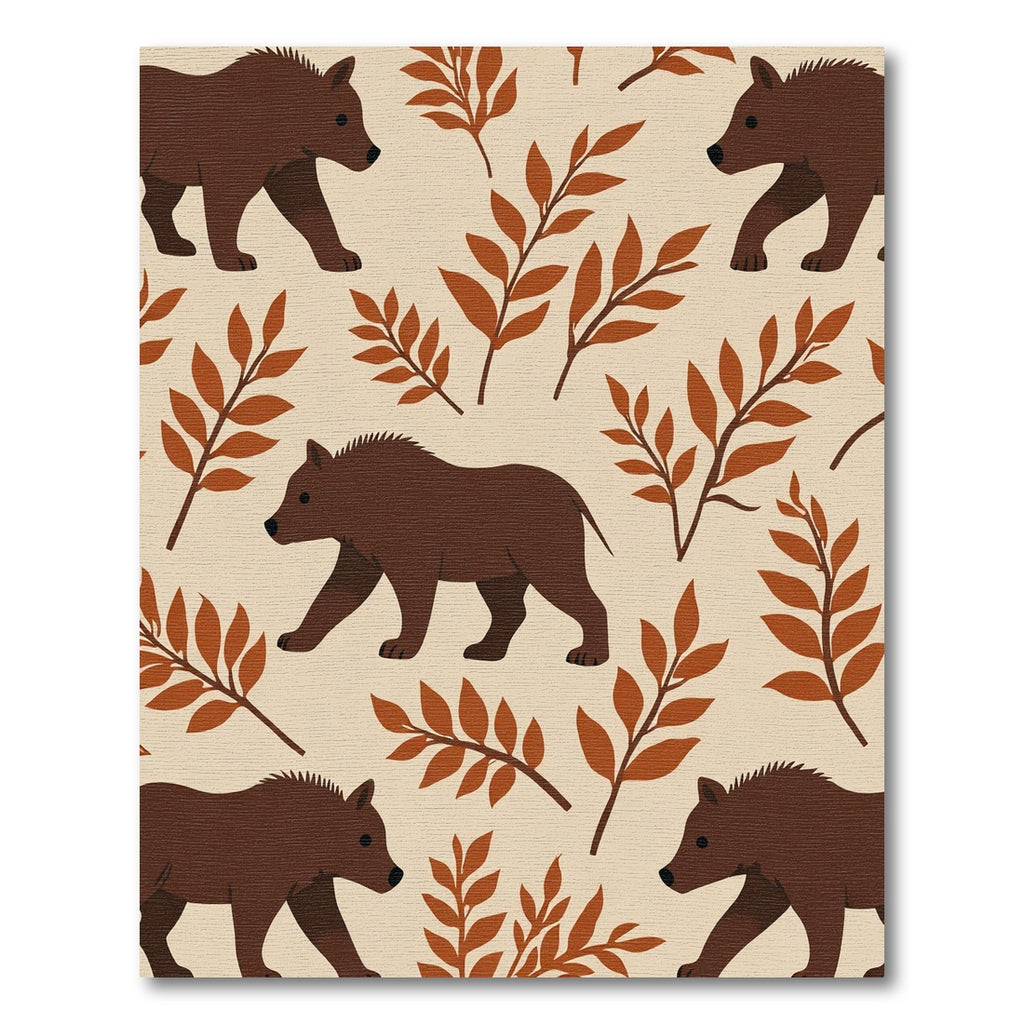 Brown Bear Foliage Repeating Scene Rug