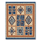 Indigo Terracotta Grid Mosaic Art Rug