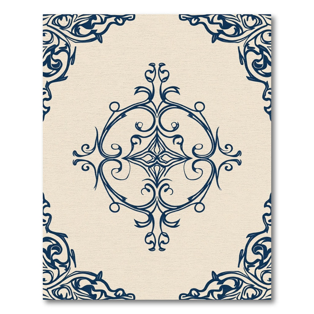 Navy Blue Ornamental Scrollwork Rug
