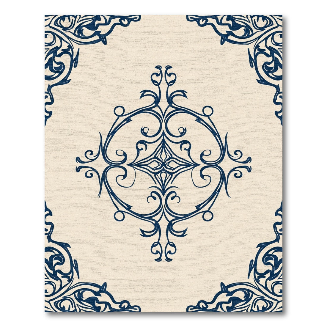 Navy Blue Ornamental Scrollwork Rug