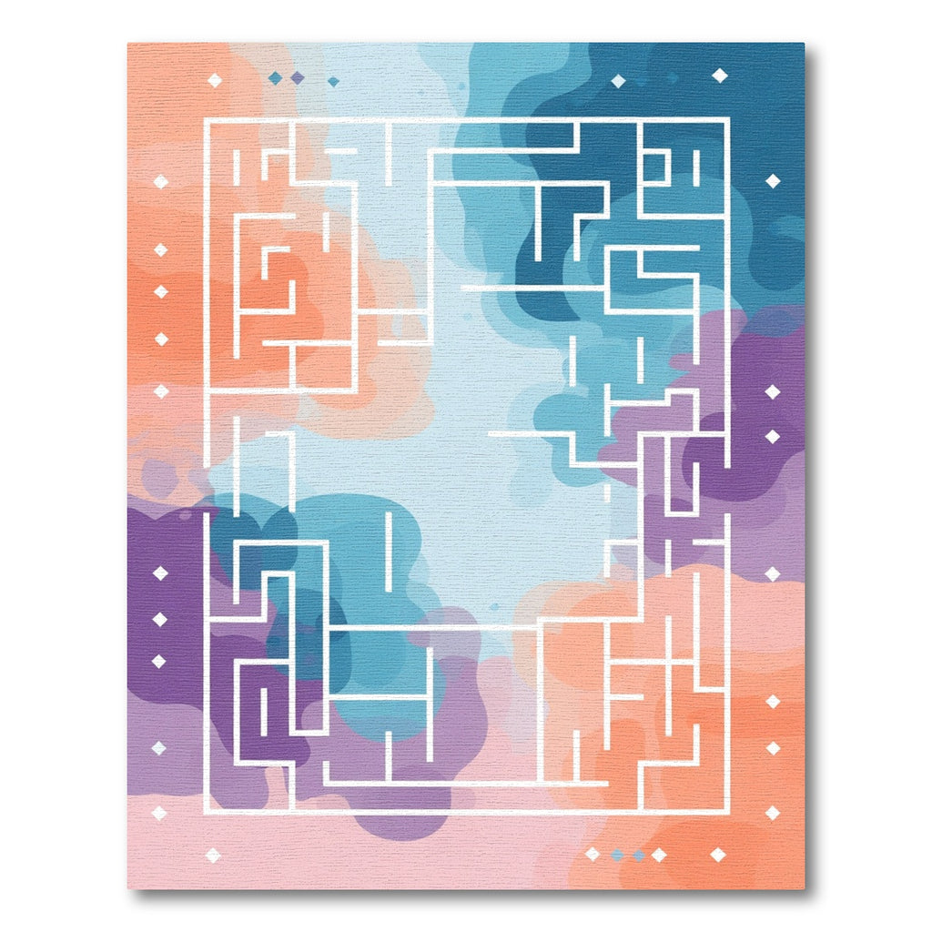 Gradient Maze Overlay Coral Blue Purple Rug