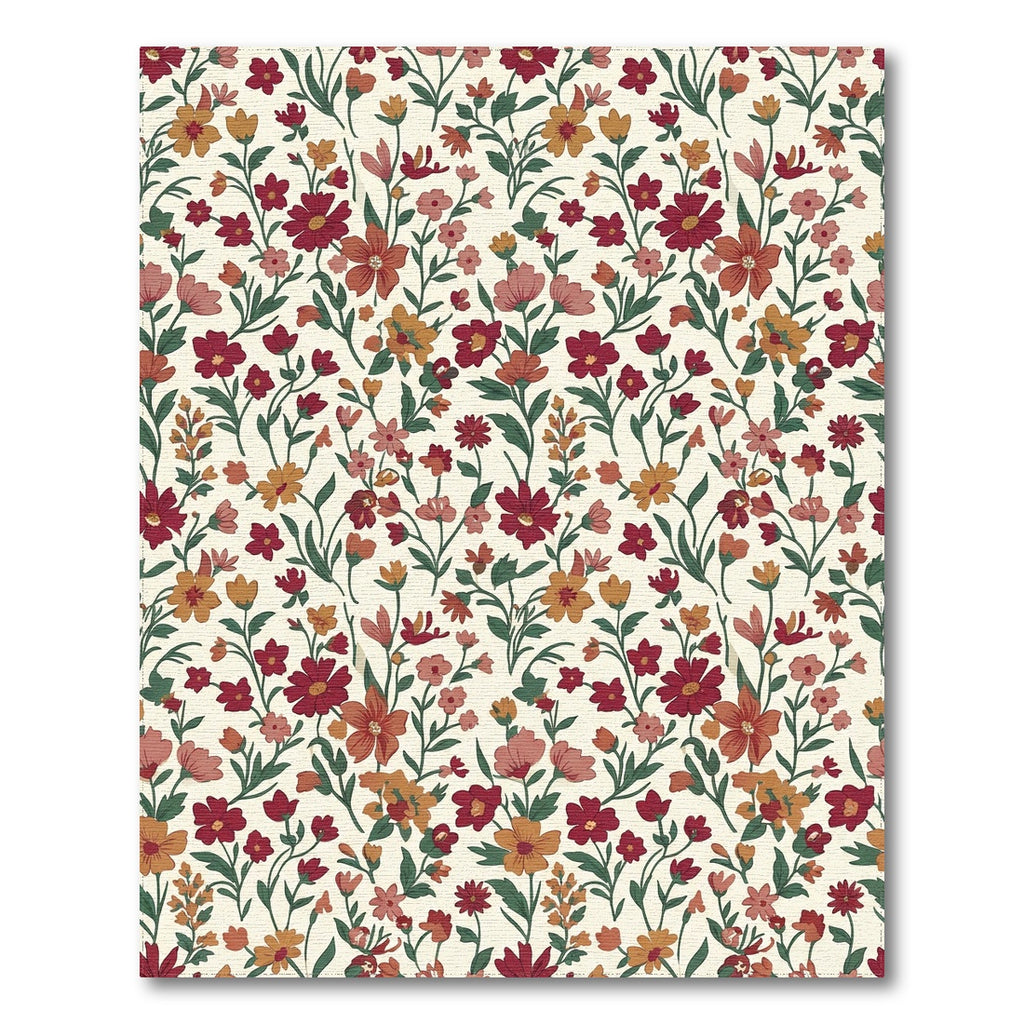 Crimson Orange Floral Blossom Field Rug