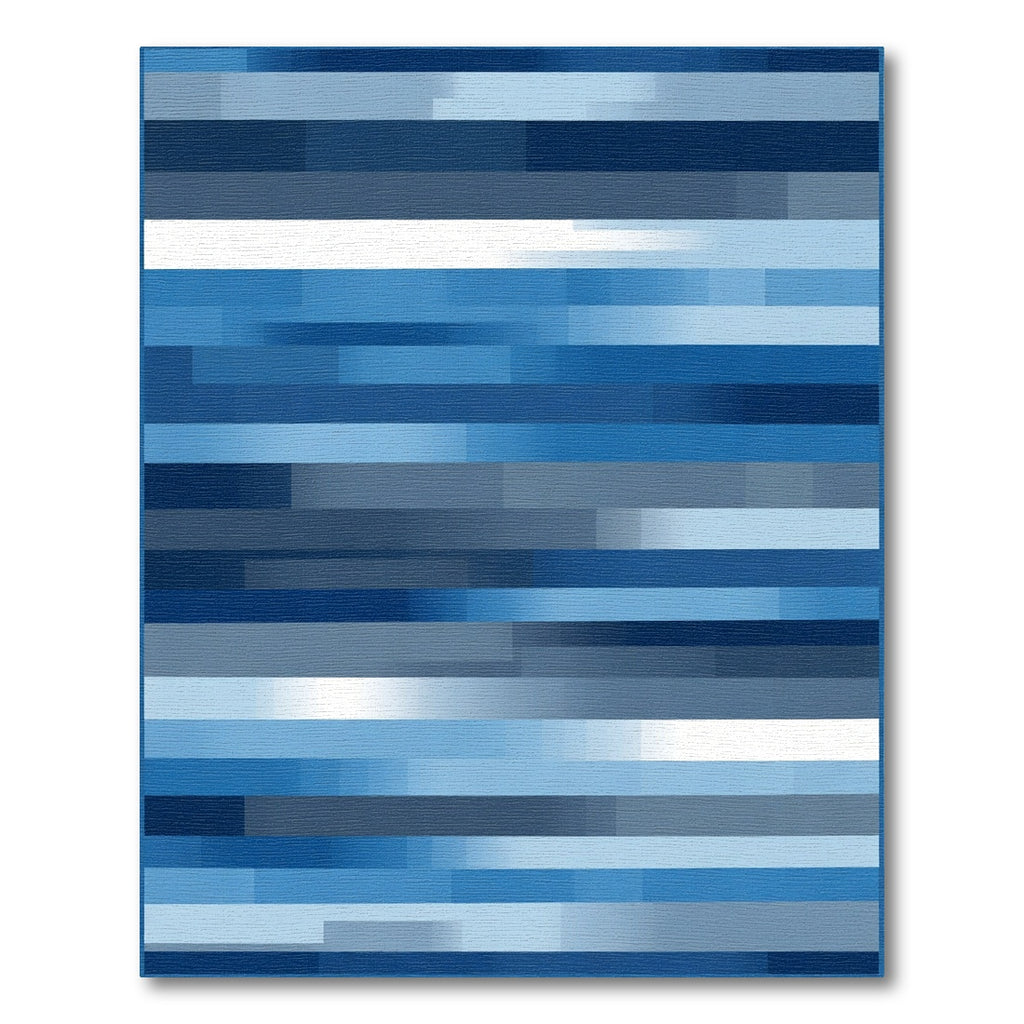 Modern Blue Tonal Horizontal Stripe Rug