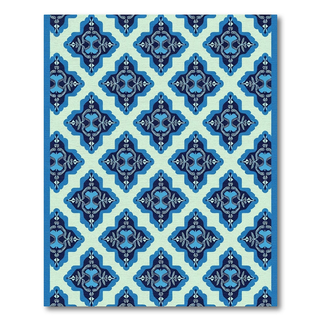 Dark Blue Geometric Tile Rug