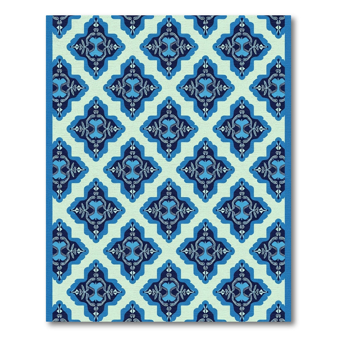 Dark Blue Geometric Tile Rug