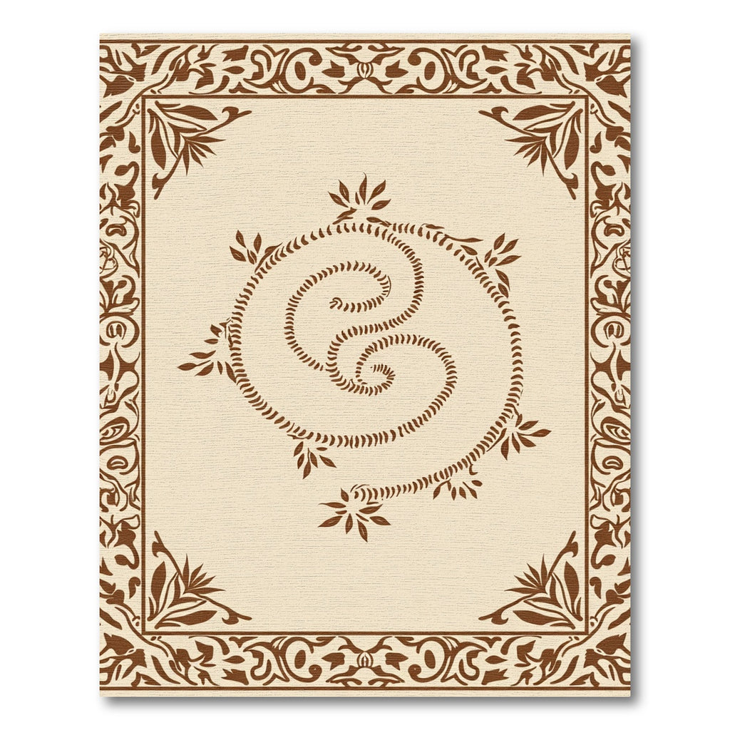 Brown Swirl Vine Border and Center Rug