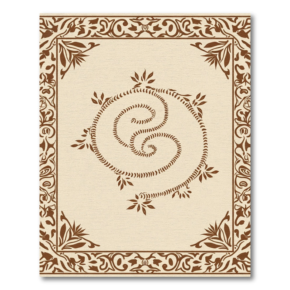 Brown Swirl Vine Border and Center Rug
