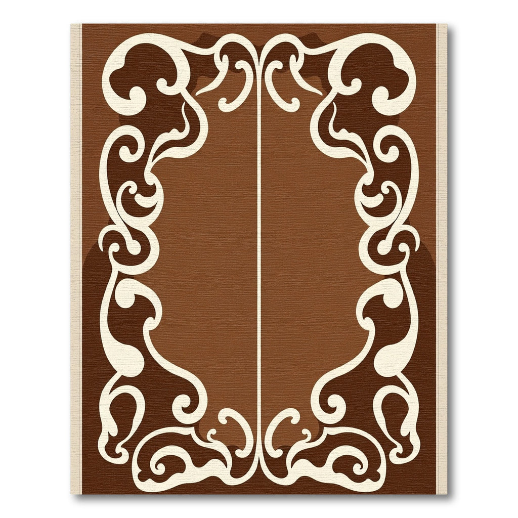 Cream Swirl Border Brown Rug