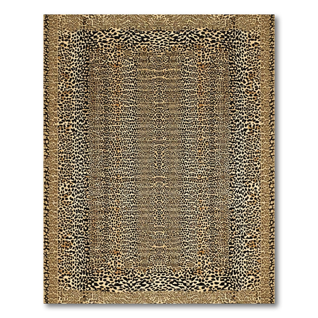 Leopard Print Bordered Animal Hide Rug