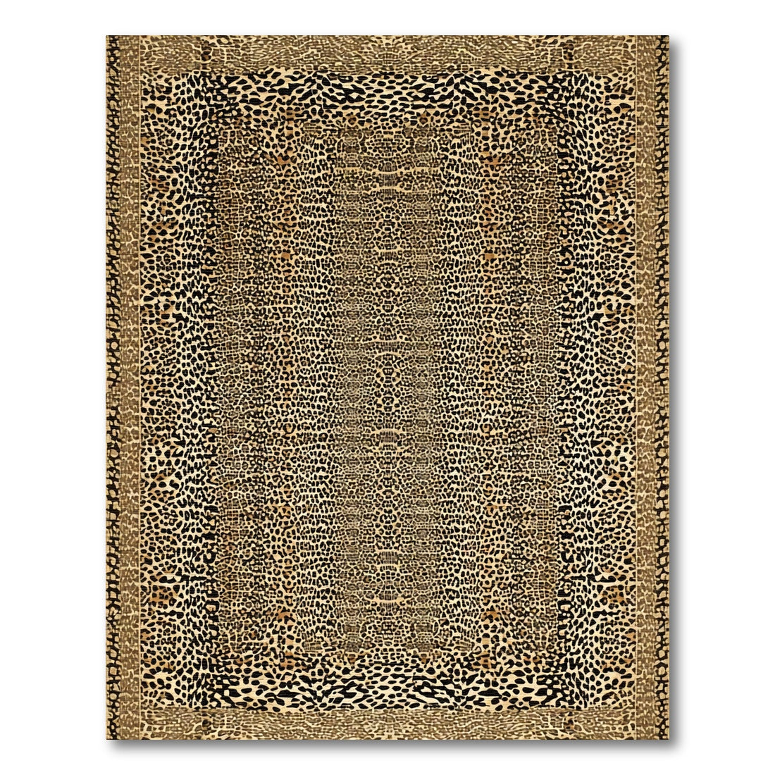 Leopard Print Bordered Animal Hide Rug