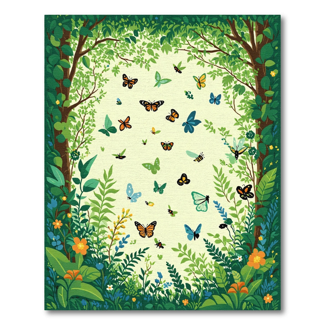 Whimsical Butterfly Garden Arching Trees Rug