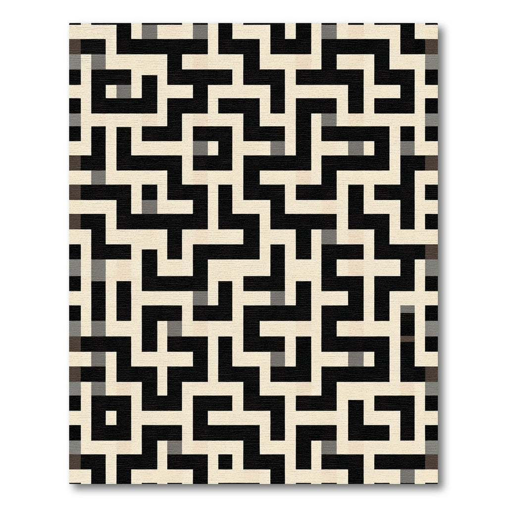 Black and Cream Geometric Maze Rug