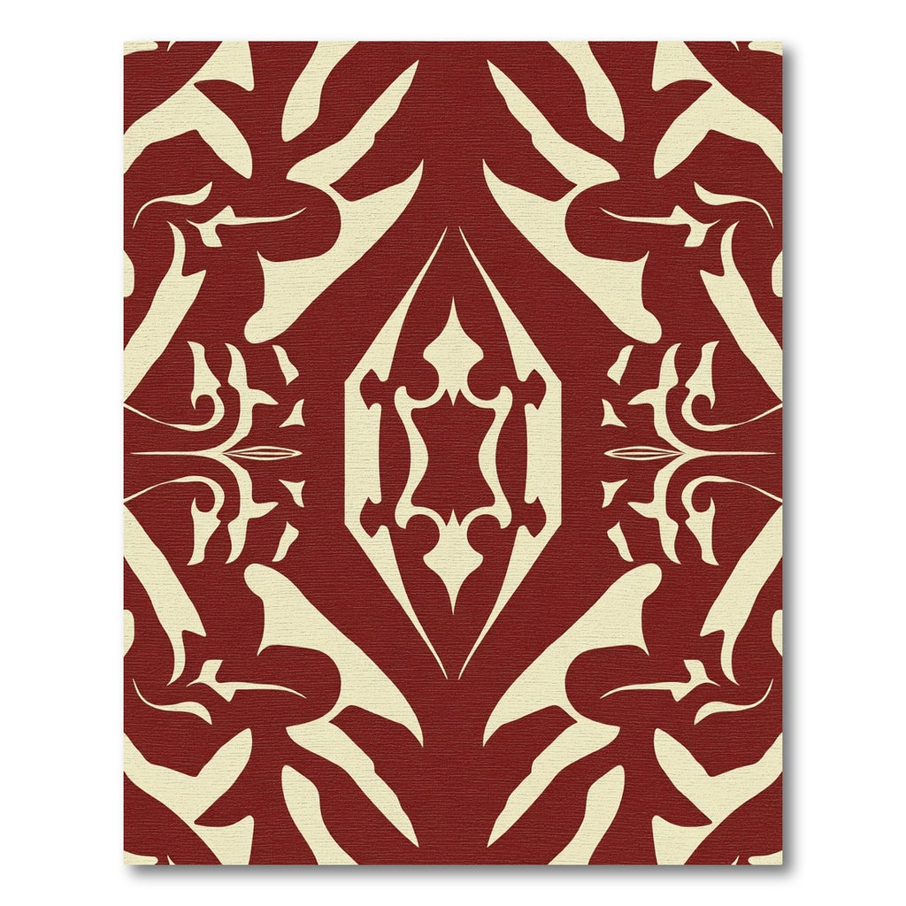 Crimson Cream Symmetric Damask Rug