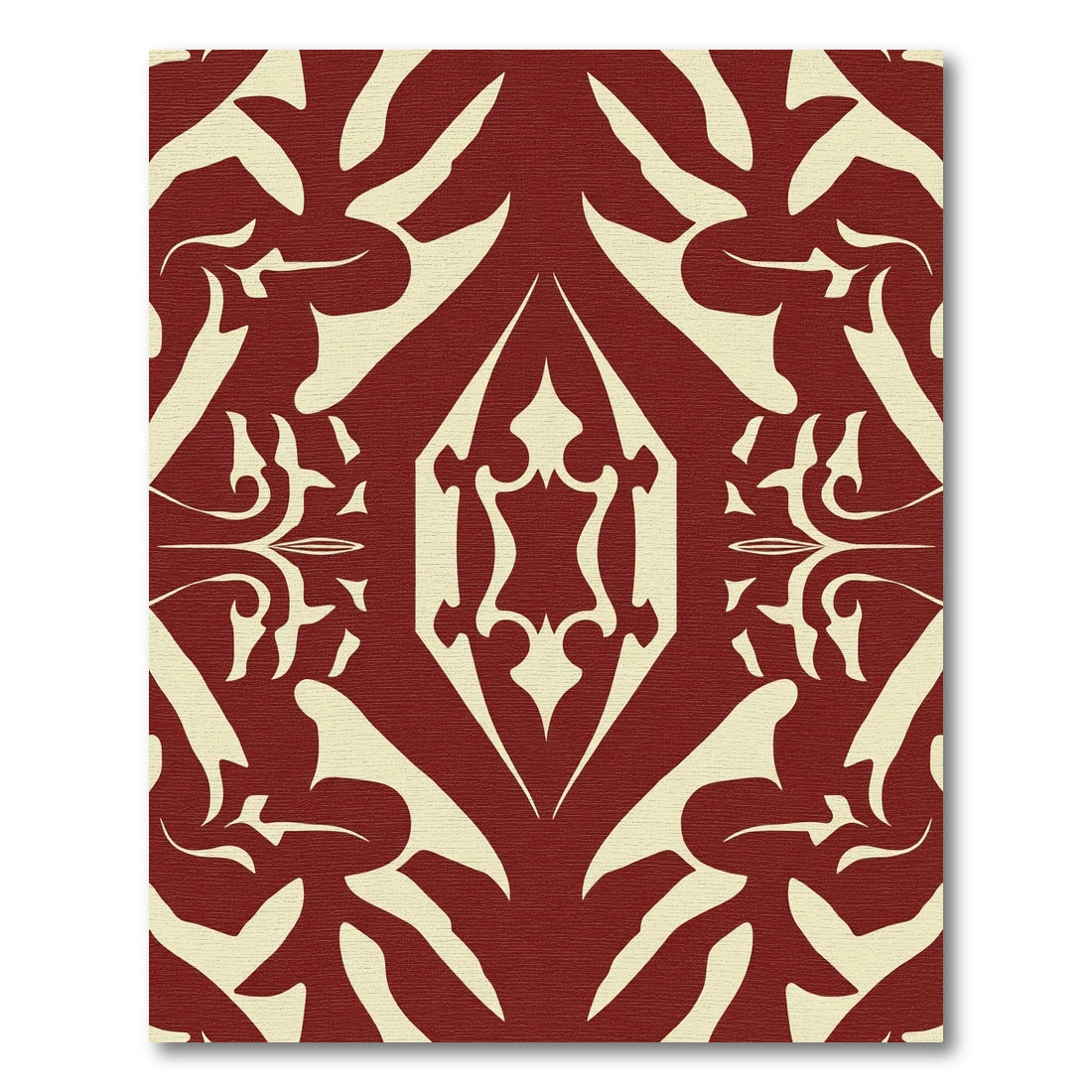 Crimson Cream Symmetric Damask Rug