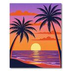 Vibrant Sunset Palm Trees Water Reflection Rug
