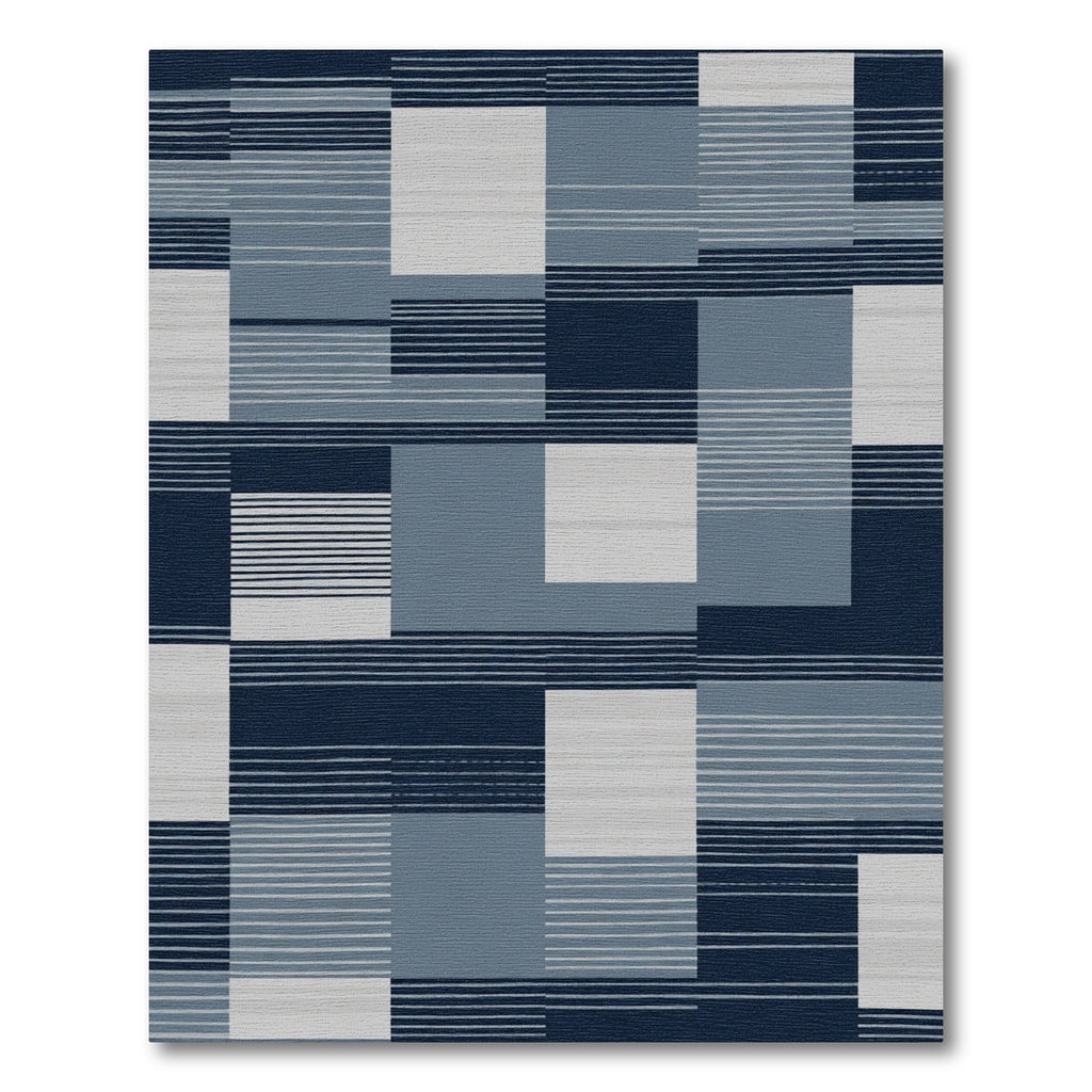 Navy Blue And Gray Rectangular Blocks Rug