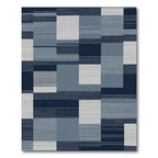 Navy Blue And Gray Rectangular Blocks Rug