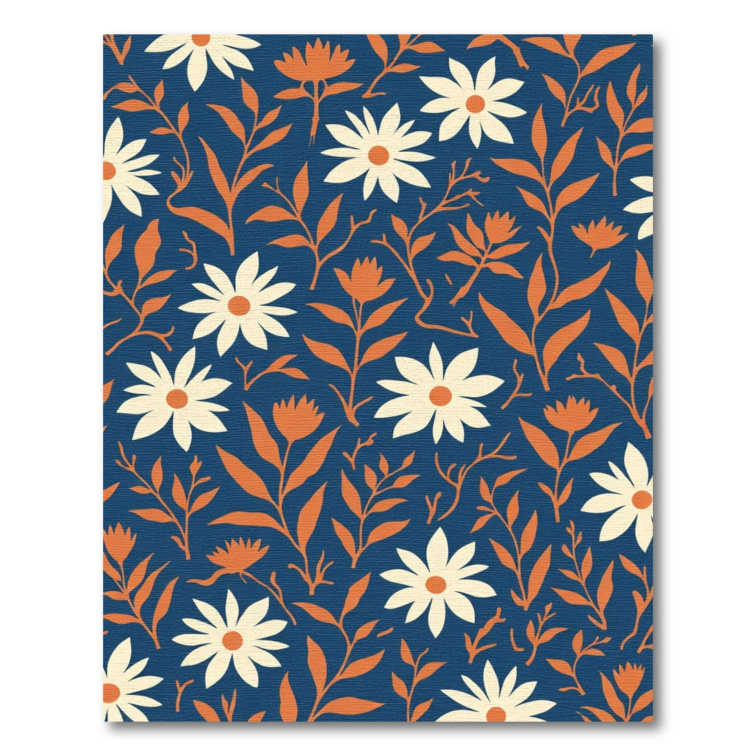 Navy Deep Orange Daisy Floral Meadow Rug