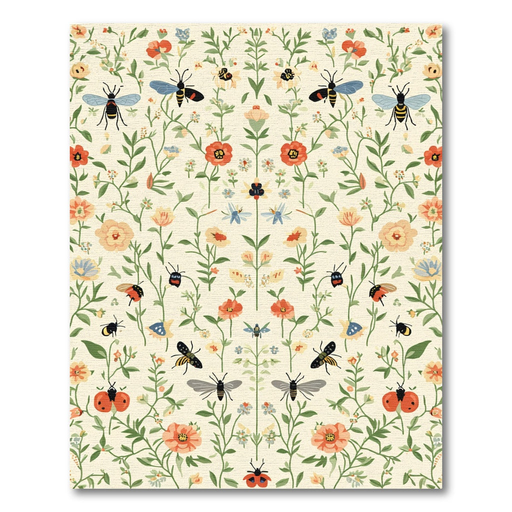 Vibrant Garden Insects Floral Garland Rug
