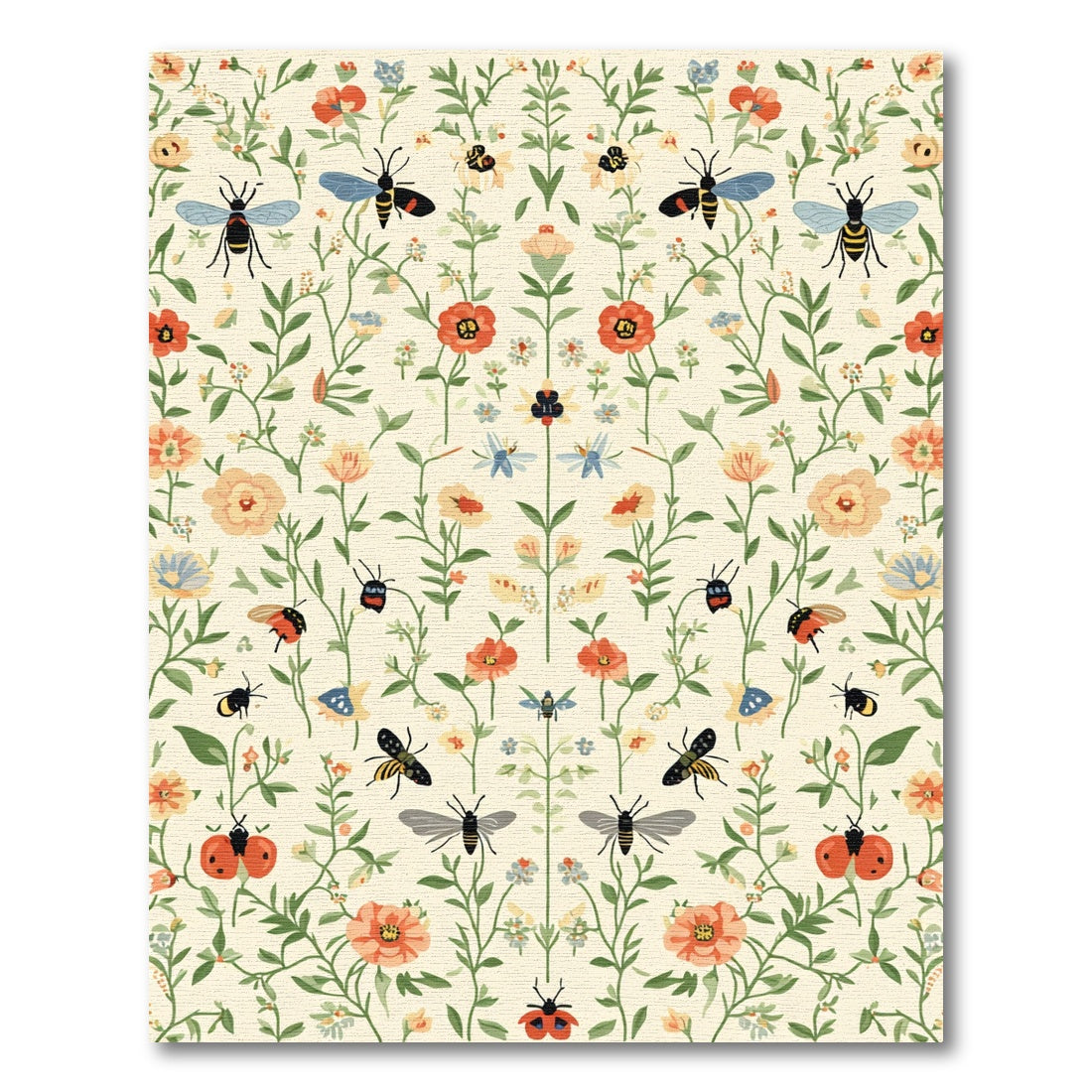 Vibrant Garden Insects Floral Garland Rug