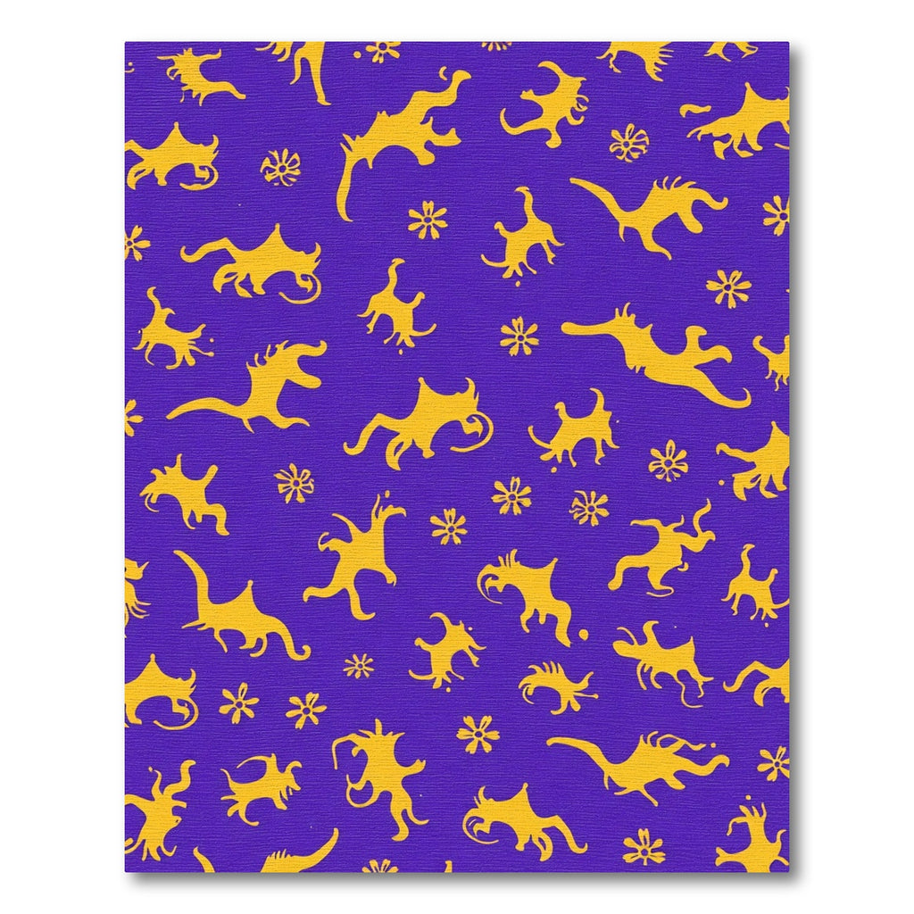 Golden Creatures on Purple Background Rug