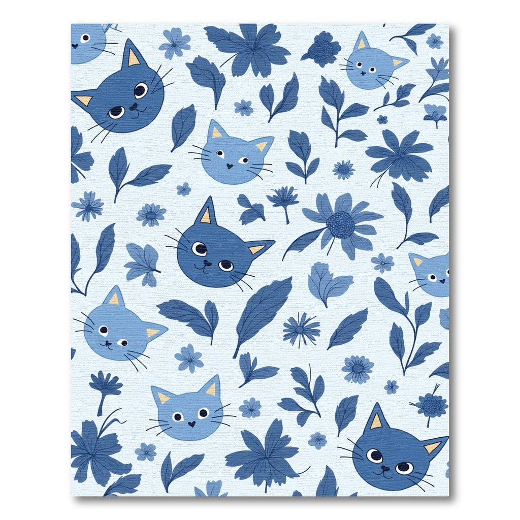 Blue Cats and Floral Harmony Rug