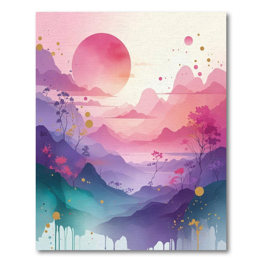 Serene Pink Mountain Cherry Blossom Vista Rug