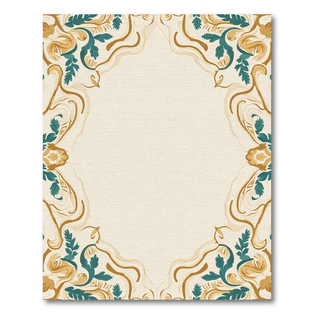 Golden Teal Floral Swirl Medallion Rug